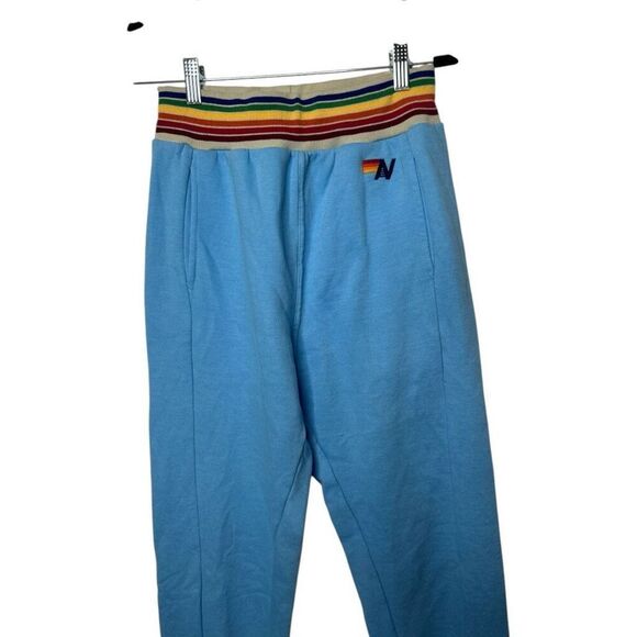 Aviator Nation Sky Blue 5 STRIPE SWEATPANTS Size S Joggers Athleisure Casual - Picture 2 of 10
